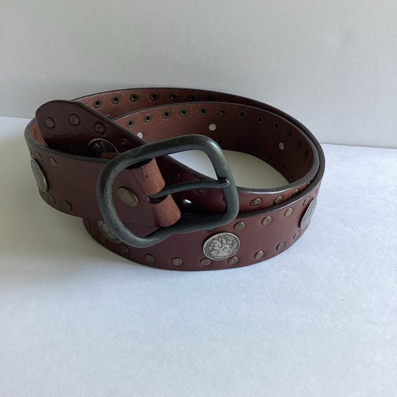 Trafalgar Belt Mens 38 Brown Buffalo Nickels Grommets Leather Western Cowboy - Picture 1 of 12